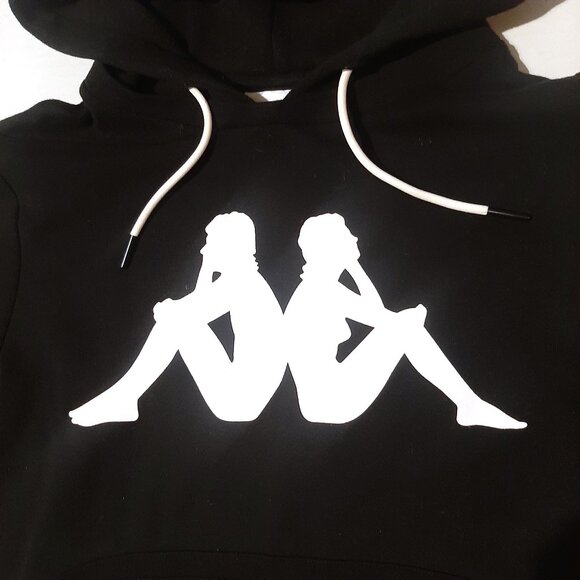 KAPPA logo hoodie black unisex size Small USA L.A. Track an field authentic FIRE - Picture 2 of 6